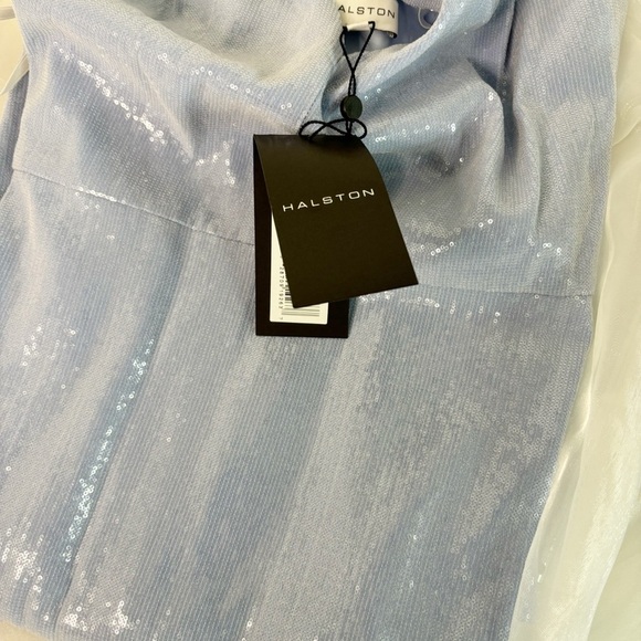 HALSTON Women's Keira Twist Strap Midi Dress in Soft Sequins Sky Blue - Picture 12 of 12